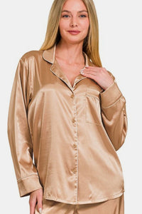 Hazel Blues® |  Zenana Satin Long Sleeve Shirt and Pants Pajama Set