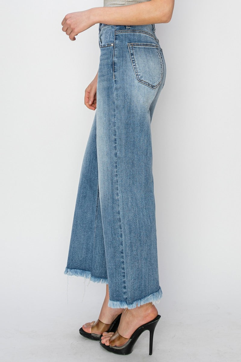 Hazel Blues® |  RISEN Raw Hem Cropped Wide Leg Jeans