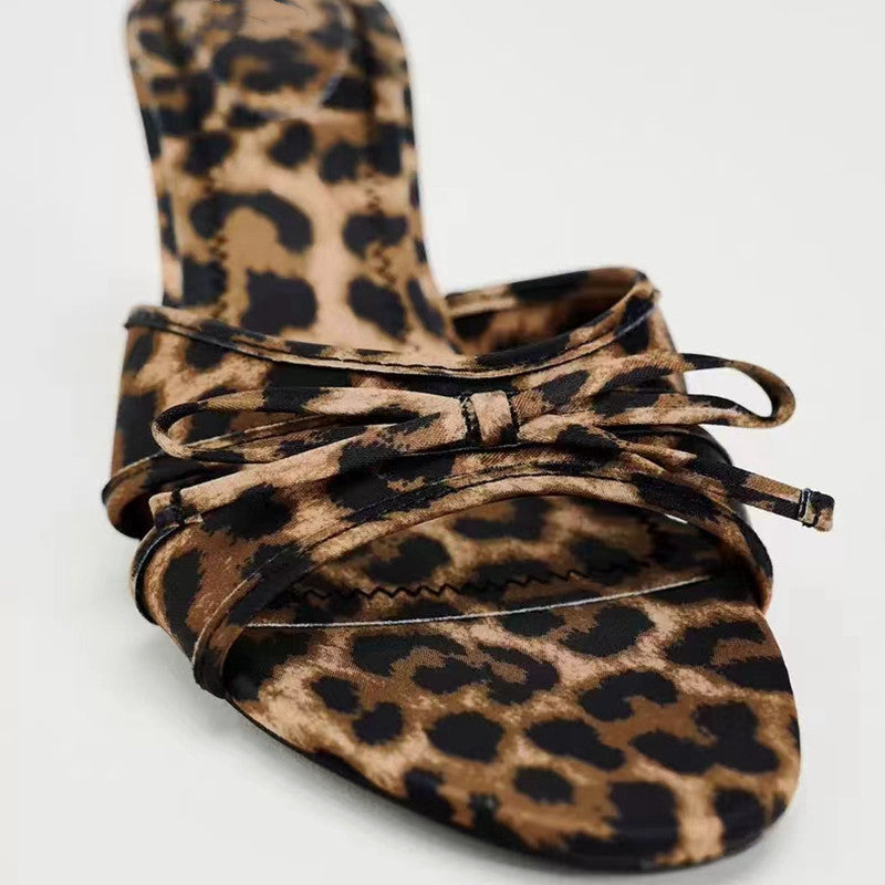 Hazel Blues® |  Bow Leopard Kitten Heel Sandals