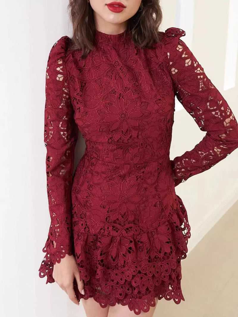 mock neck lace dress long sleeve BHLDN Long-Sleeve Mock-Neck Stretch Lace Maxi Dress