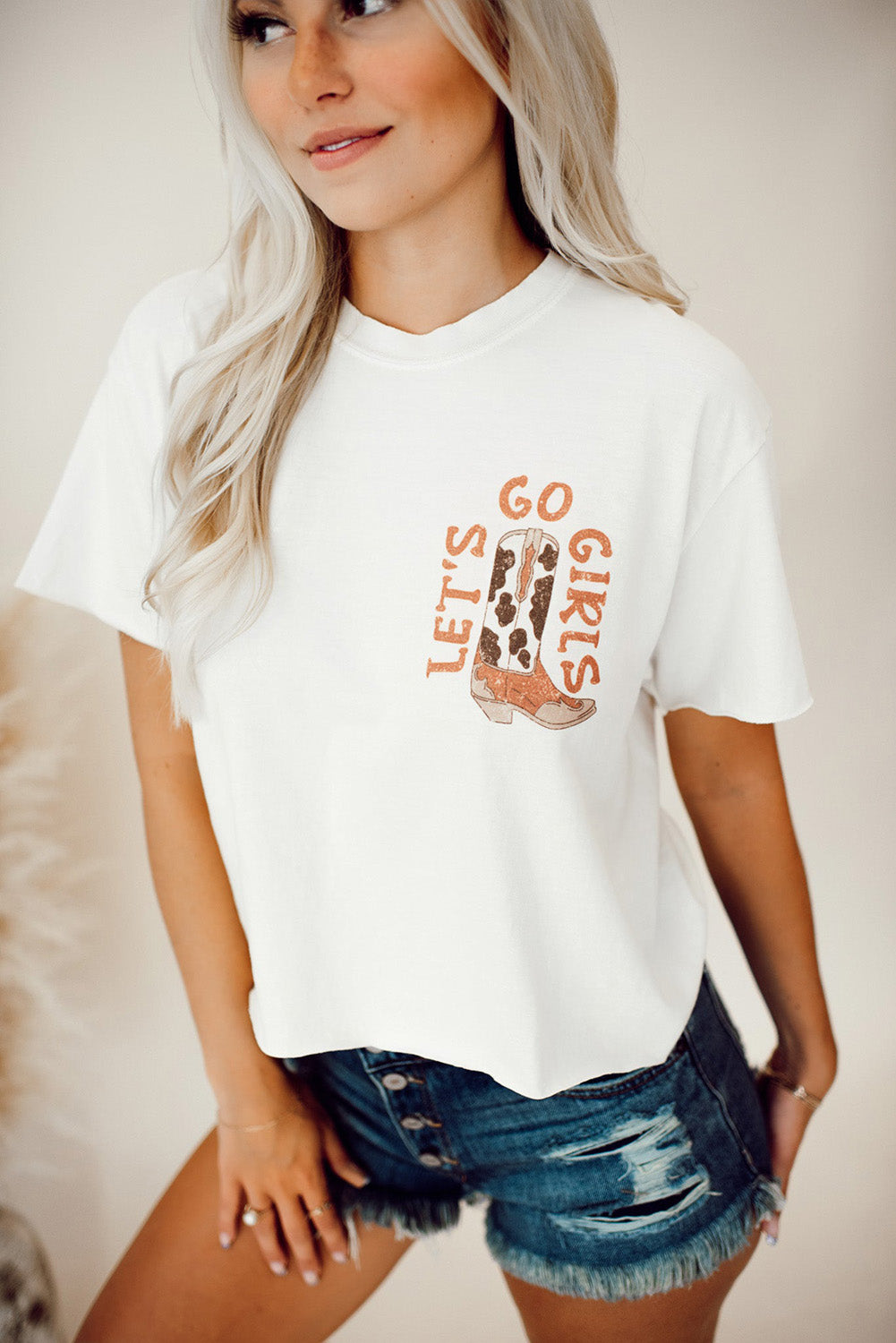 Hazel Blues® |  White Double-Side Cowboy Hat & Boots Graphic Tee