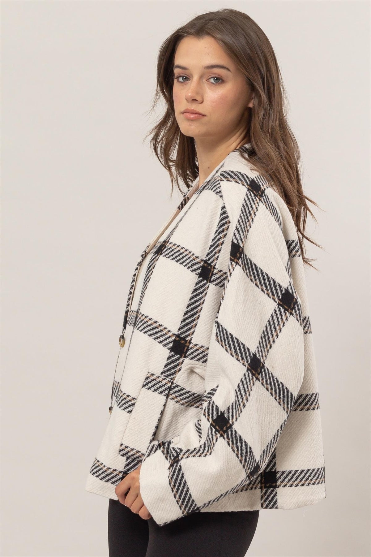 Hazel Blues® |  HYFVE Plaid Long Sleeve Jacket with Side Slit Pockets