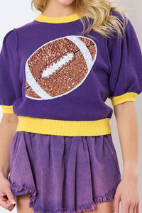 Hazel Blues® |  Sequin Football Round Neck Short Sleeve Top