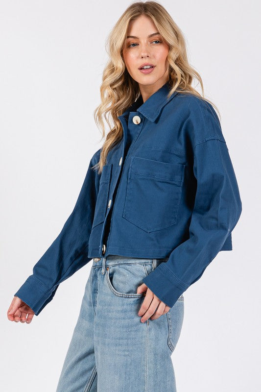 Hazel Blues® |  bytos Button Down Cropped Denim Jacket with Patch Pockets