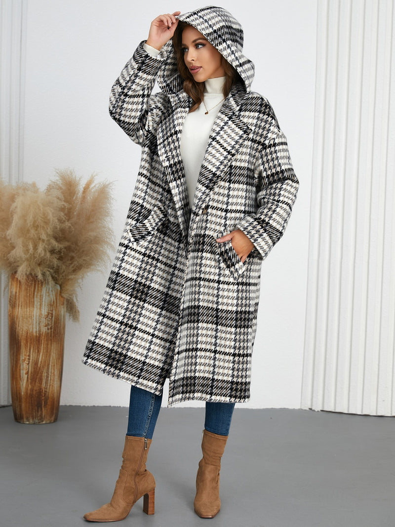 Hazel Blues® |  Plaid Double-Breasted Long Sleeve Longline Coat