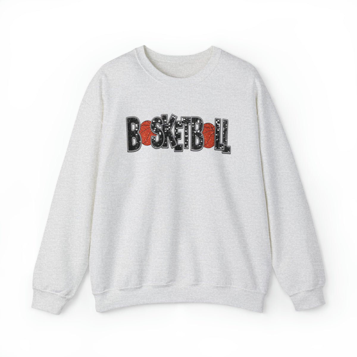 Hazel Blues® |  Basketball Faux Chenille Sequin Patches Sweatshirt: Black