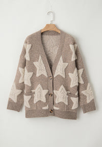 Hazel Blues® |  Sherpa Star V-Neck Cardigan with Pockets