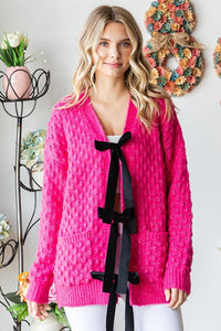 Hazel Blues® |  First Love Tie Closure Open Knit Cardigan