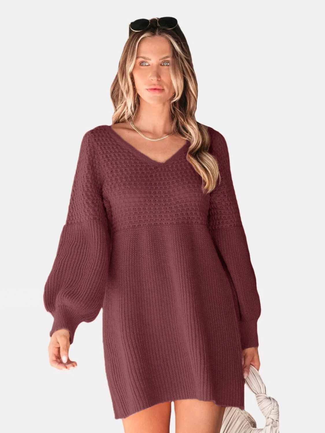 Hazel Blues® |  Perfee V-Neck Long Sleeve Sweater Dress