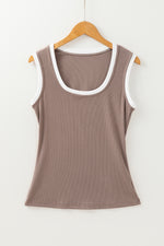 Hazel Blues® |  Contrast Edge Scoop Neck Wide Strap Knit Tank