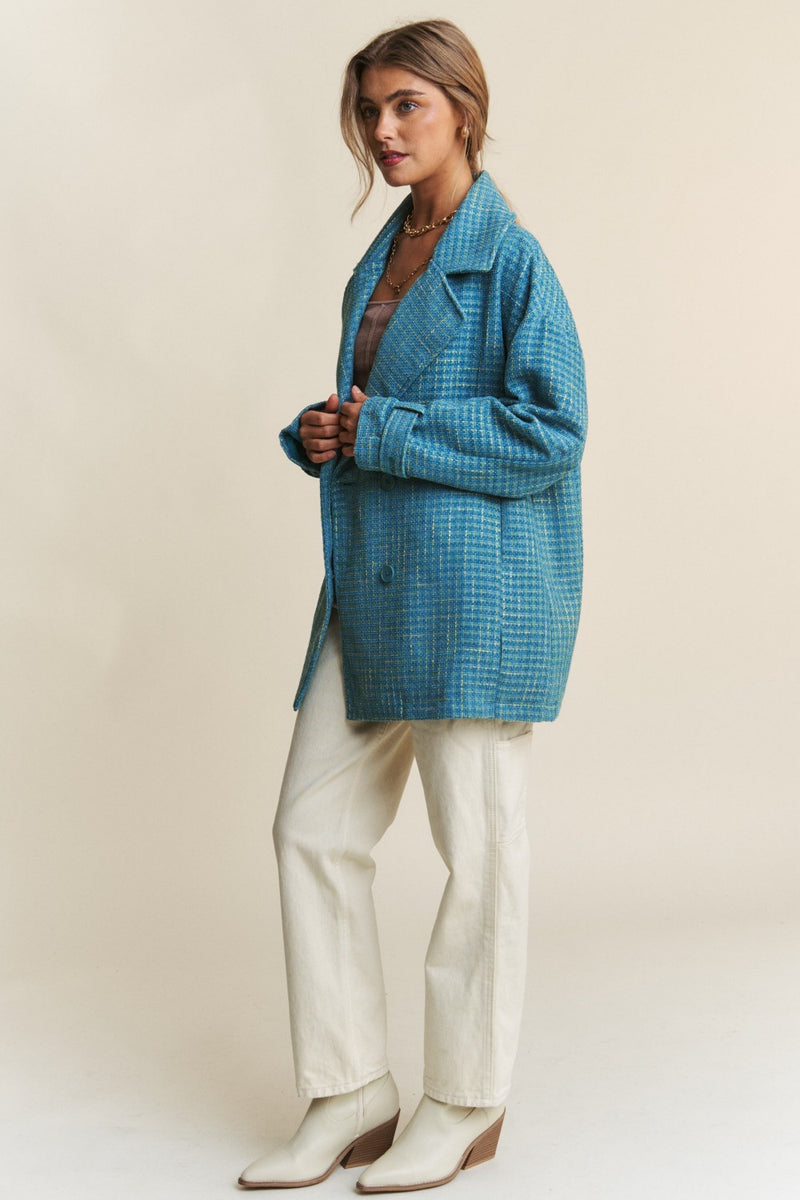 Hazel Blues® |  J.NNA Tweed Double-Breasted Long Sleeve Coat