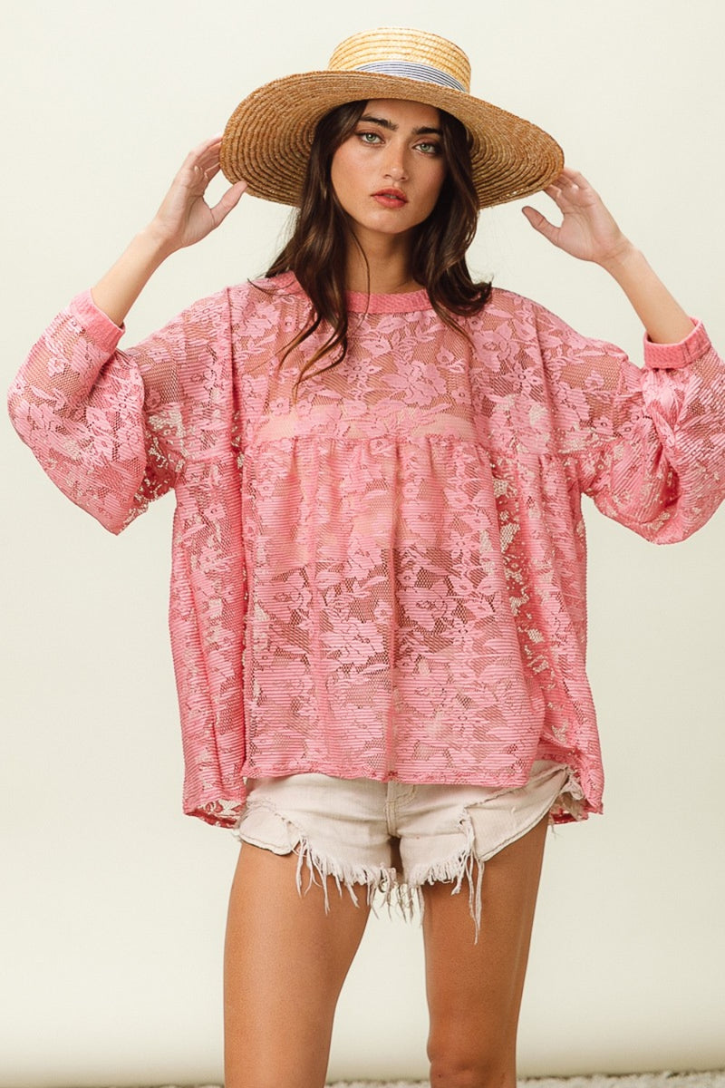 Hazel Blues® |  BiBi Floral Lace Long Sleeve Top