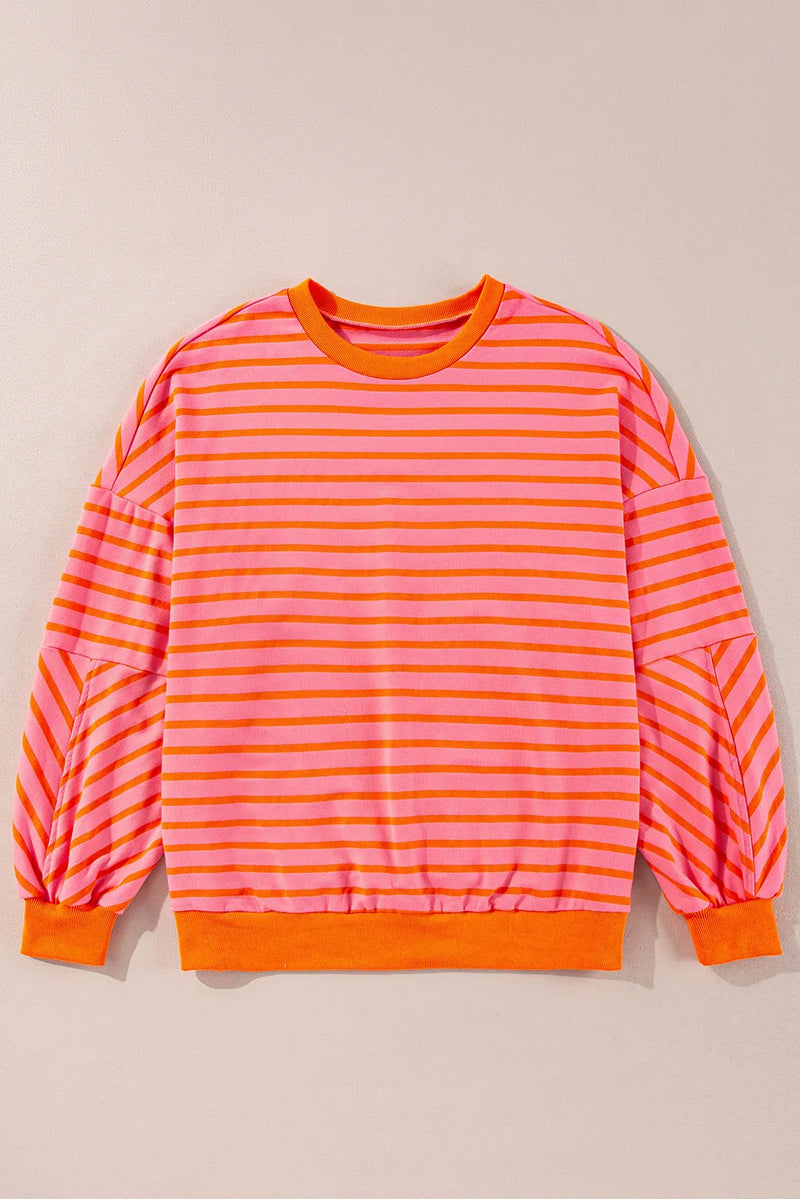 Hazel Blues® |  Striped Dropped Shoulder Long Sleeve Sweatshirt