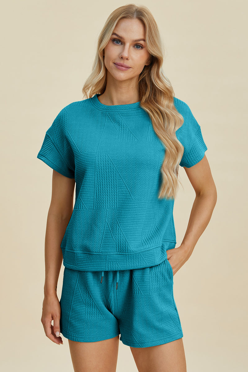 Hazel Blues® |  Double Take Texture Short Sleeve Top and Shorts Set