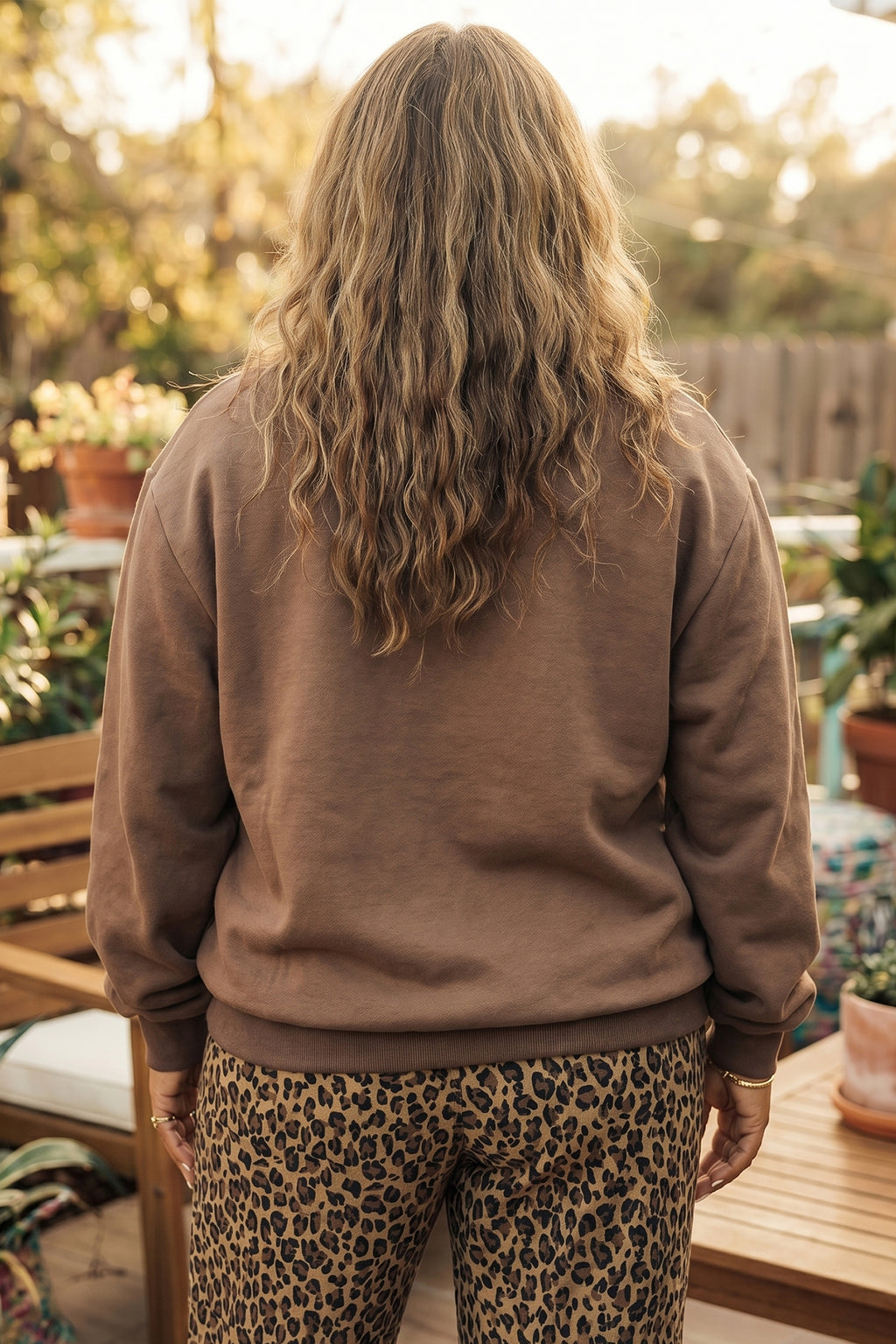 Hazel Lou Coffee Letter Print Oversized Loose Fit Long-Sleeve Sweatshirt
