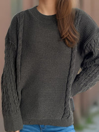 Hazel Blues® |  Cable-Knit Round Neck Long Sleeve Sweater