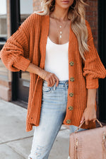 Hazel Blues® |  Gold Flame Button Front V Neck Chunky Cardigan Sweater