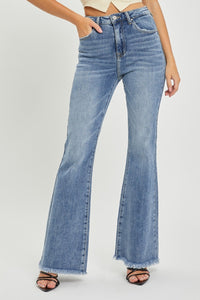 Hazel Blues® |  RISEN High Waist Raw Hem Flare Jeans