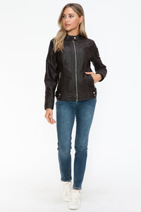 Hazel Blues® |  Snobbish Faux Leather Biker Jacket with Side Zip Pockets