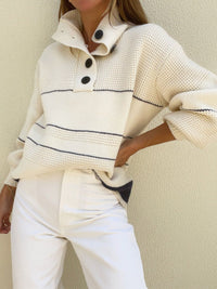 Hazel Blues® |  Waffle-Knit Half Button Long Sleeve Sweater