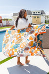 Hazel Blues® |  Luxury Beach Towel in Bright Retro Floral