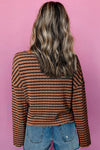 Hazel Blues® |  Striped Half Button Long Sleeve Blouse