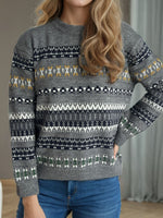 Hazel Blues® |  Geometric Round Neck Long Sleeve Sweater