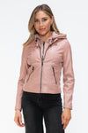 Hazel Blues® |  Snobbish Faux Leather Zip Up Drawstring Hooded Jacket