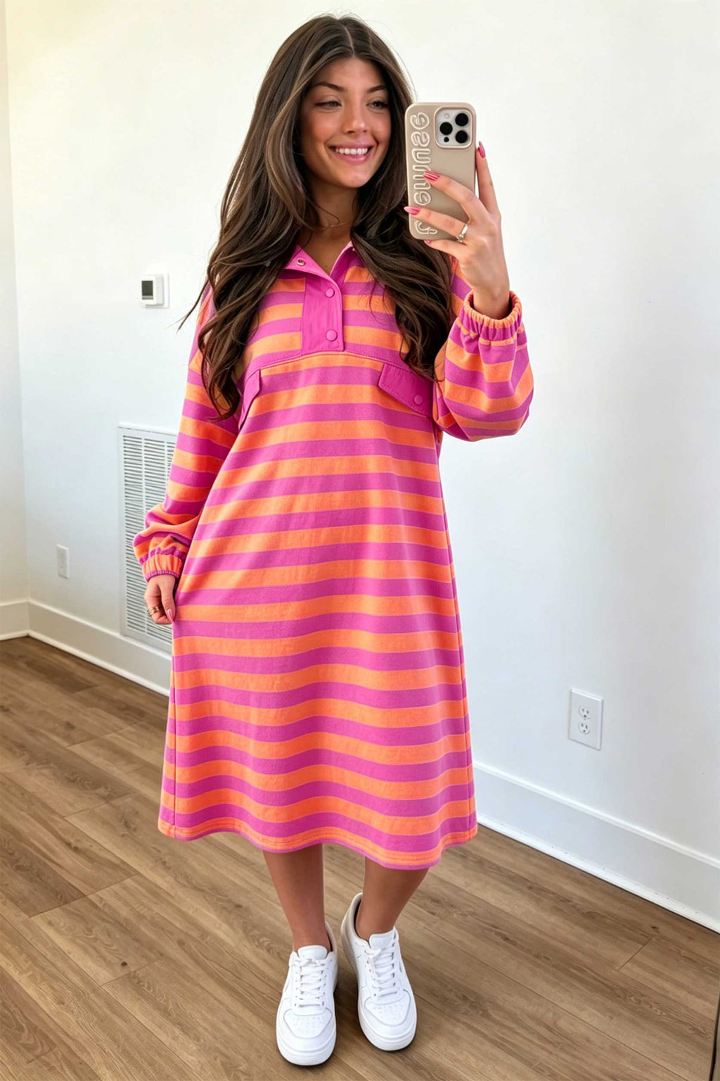 Rosewood Stripe Polo-Neck Midi Dress