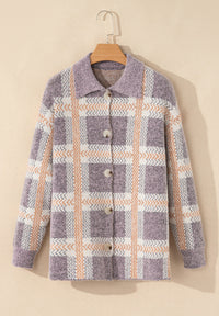 Hazel Blues® |  Plaid Button Up Collared Neck Cardigan