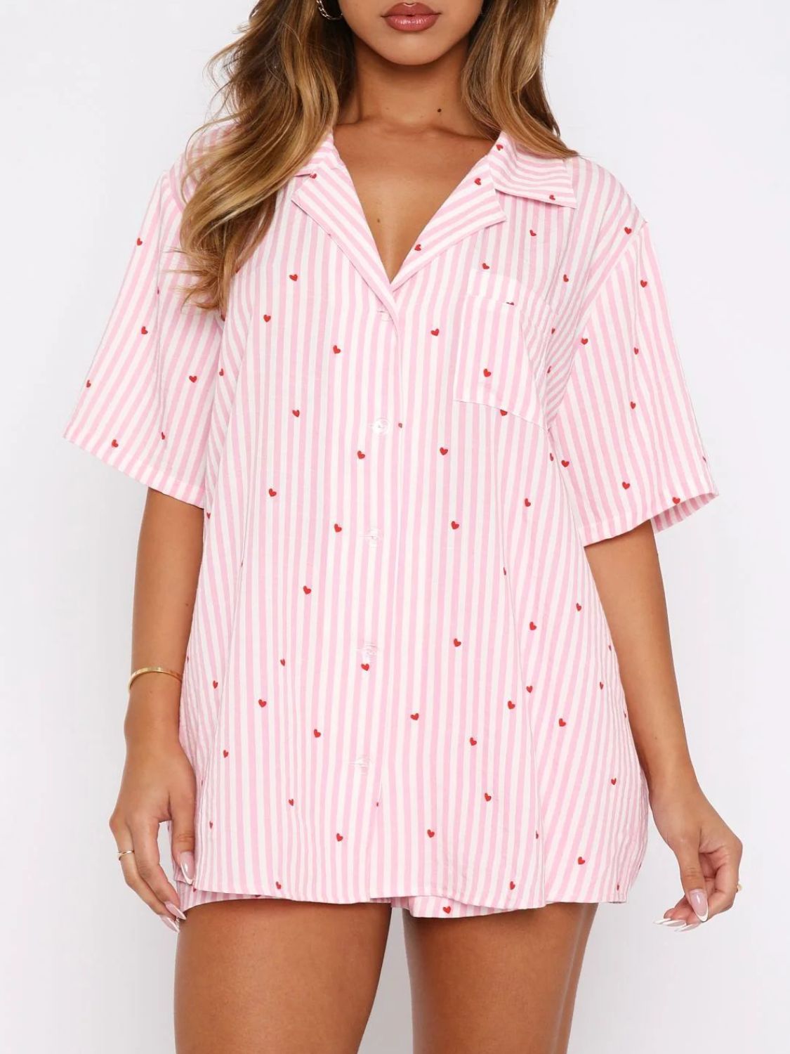 Hazel Blues® |  Valentine's Day Printed Collared Neck Short Sleeve Top and Shorts Set