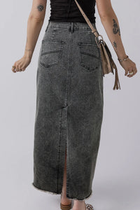 Hazel Blues® |  Raw Hem Midi Denim Skirt with Pockets