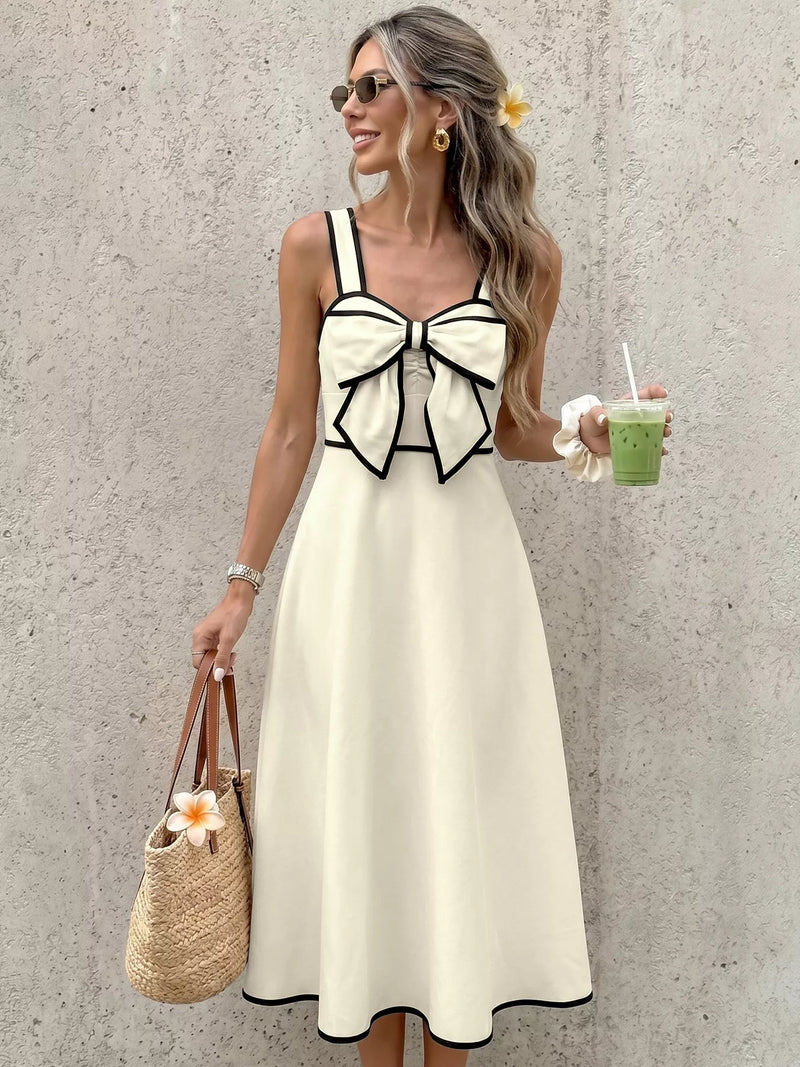 knee length dresses for ladies Black Bowknot Slip Midi Dress – Gabi Swimwear main image 1