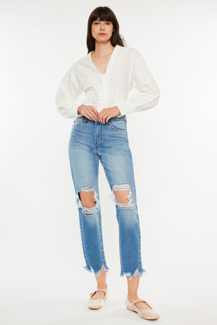 Hazel Blues® |  Kancan Distressed Frayed Hem Cropped Jeans