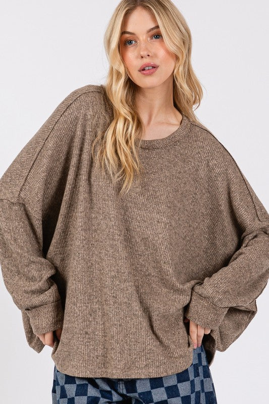 Hazel Blues® |  SAGE + FIG Round Neck Batwing Sleeve Oversize Top