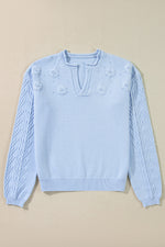 Hazel Blues® |  Daisy Notched Long Sleeve Sweater