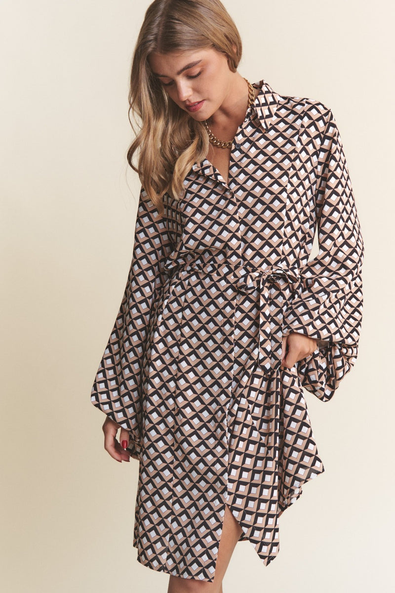 Hazel Blues® |  J.NNA Geometric Balloon Long Sleeve Midi Dress