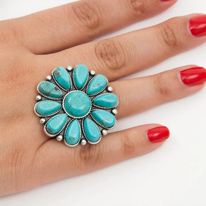 Hazel Blues® |  Artificial Turquoise Alloy Flower Ring