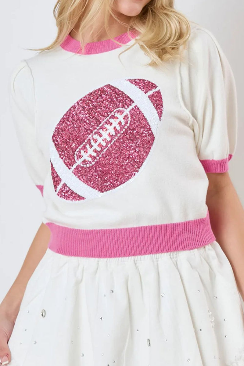 Hazel Blues® |  Sequin Football Round Neck Short Sleeve Top