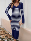 Hazel Blues® |  Striped V-Neck Long Sleeve Sweater Dress