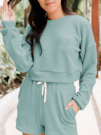 Hazel Blues® |  Ribbed Round Neck Long Sleeve Top and Shorts Set