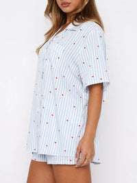 Hazel Blues® |  Valentine's Day Printed Collared Neck Short Sleeve Top and Shorts Set