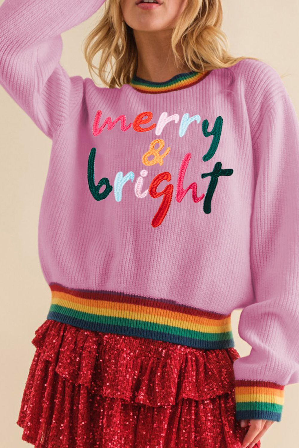 Hazel Blues® |  MERRY & BRIGHT Ribbed Round Neck Sweater