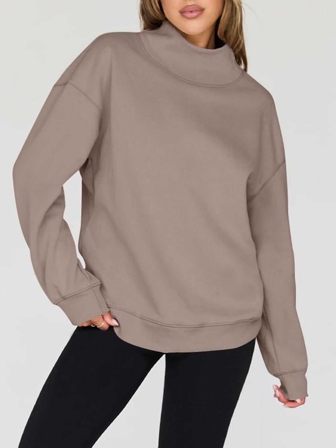 Hazel Blues® |  Mock Neck Drop Shoulder Long Sleeve Sweatshirt