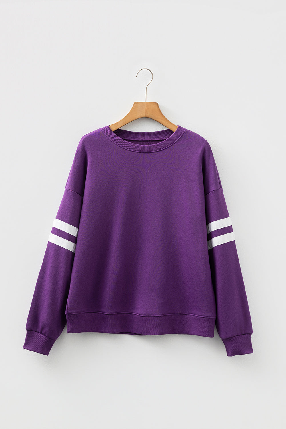 Juliette Noelle Purple Varsity Stripe Sweatshirt