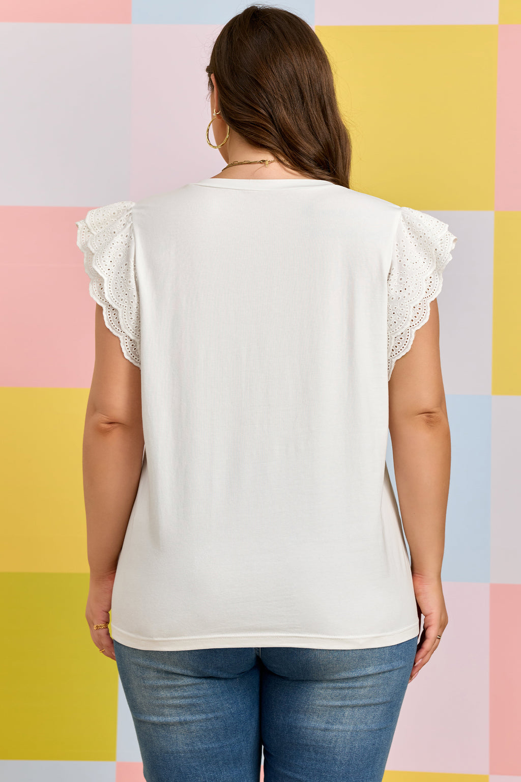 Eyelet Crochet Splicing Short Sleeve Tee | Eyelet Short Sleeve Tee