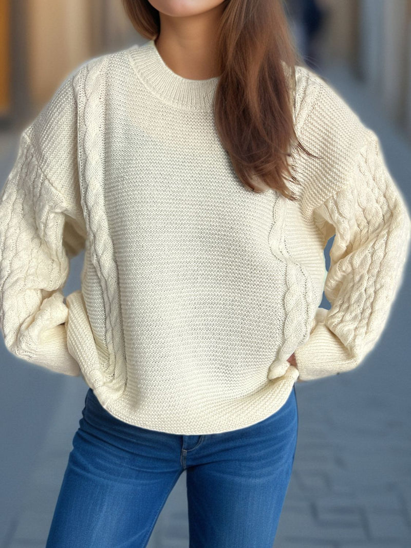 Hazel Blues® |  Cable-Knit Round Neck Long Sleeve Sweater