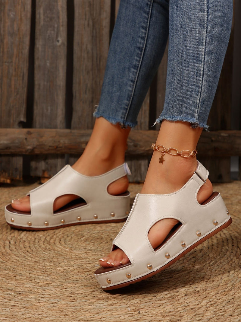 Hazel Blues® |  PU Leather Studded Wedge Sandals