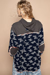 Hazel Blues® |  POL Butterfly Waffle-Knit Half Button Hooded Knit Top