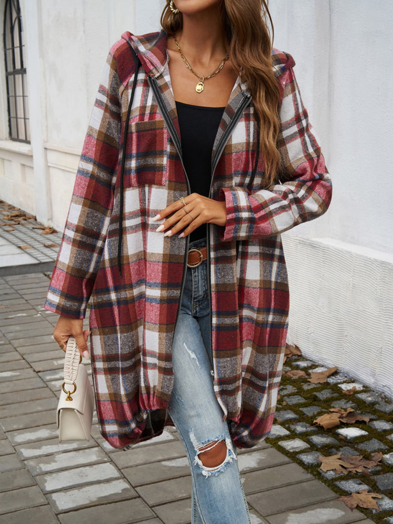 Hazel Blues® |  Plaid Zip Up Hooded Coat